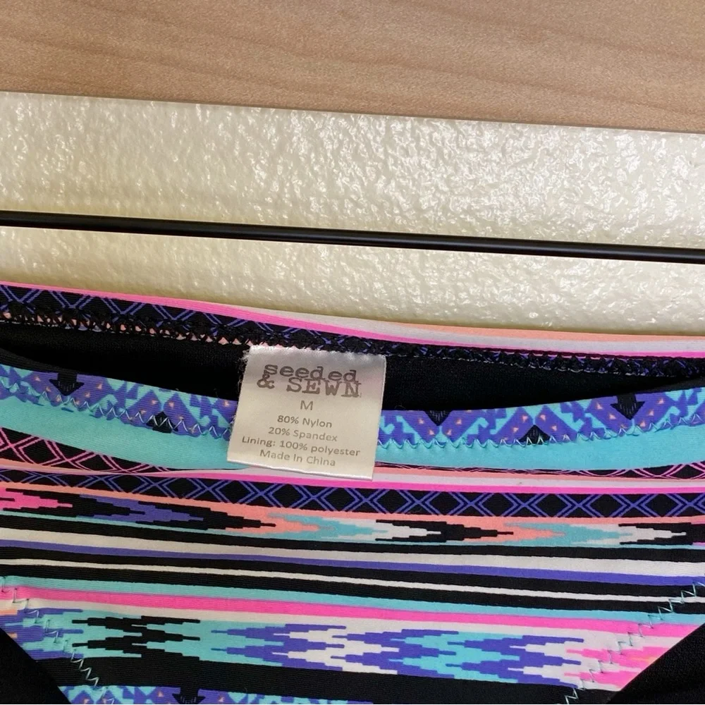 Seeded & Sewn Black Southwestern Tribal Bikini Swim Bottoms - Juniors Medium